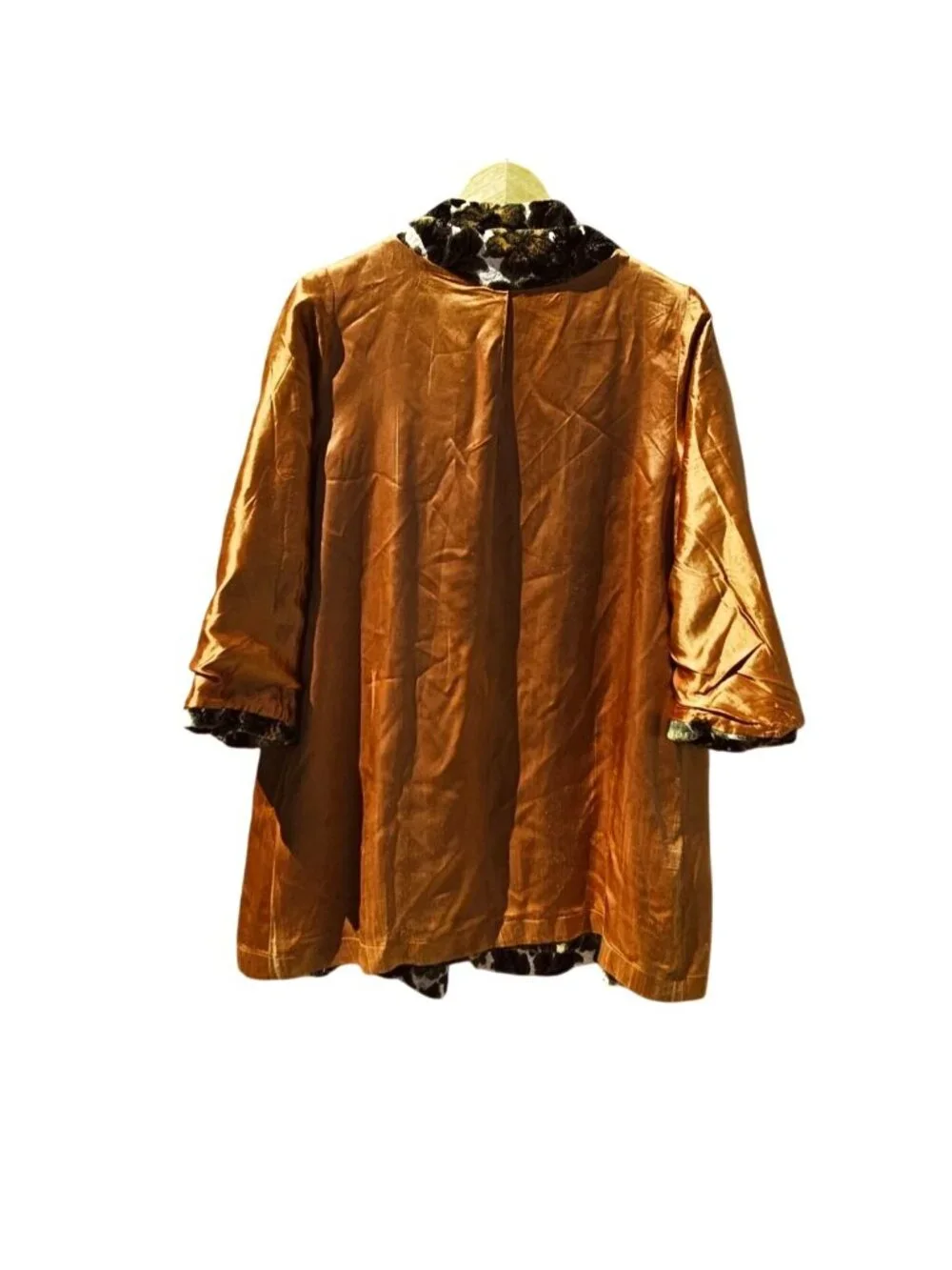 60s Cut Velvet Swing Car Coat Floral Plus Size Satin Lined XL/1X Volup Vintage - Picture 6 of 15